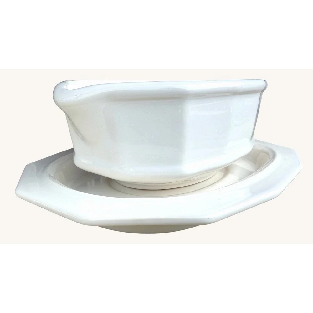 Vintage Pfaltzgraff Heritage White Gravy Boat & Underplate USA Ceramic 2 Piece